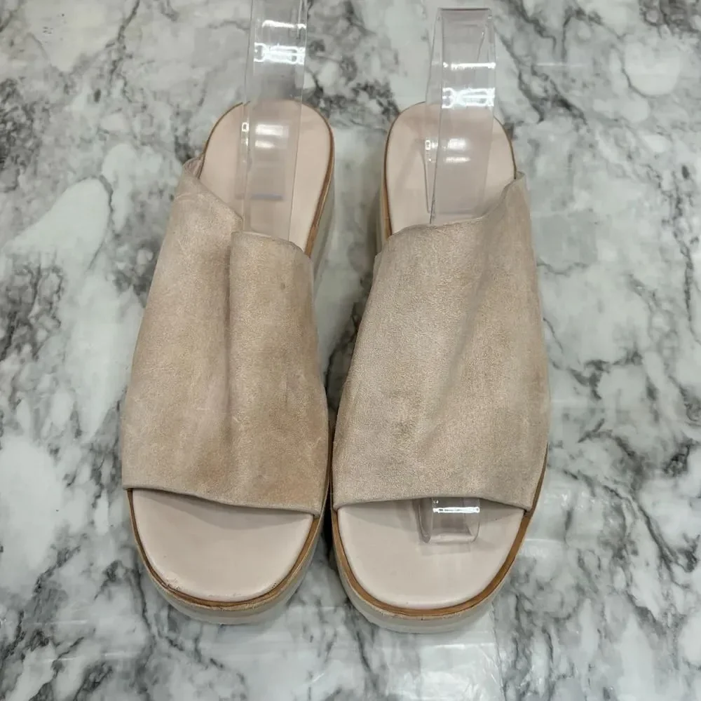 VINCE SARRIA TAN SUEDE WEDGE PLATFORM SLIDES Sandals SIZE 10